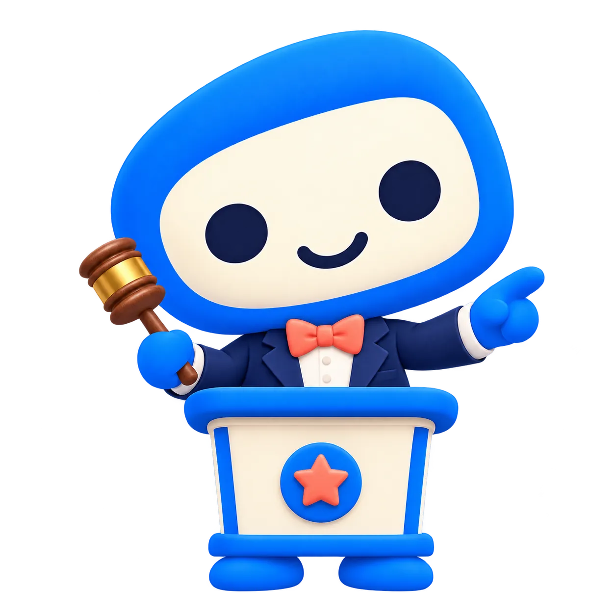 Illustrated auctioneer with a gavel, a sample for the class-art auction plan rather than a real PTA event or a real result