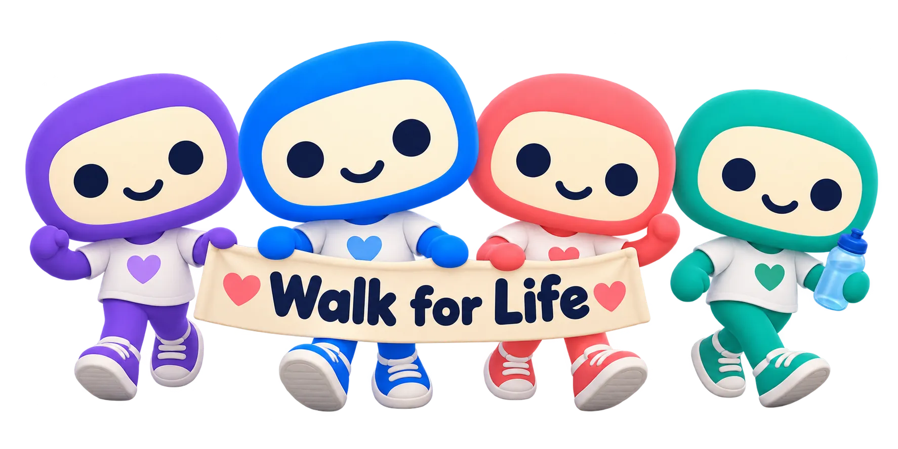 Illustrated group holding a Walk for Life banner, a sample of a sponsored school activity rather than a real event or a real result
